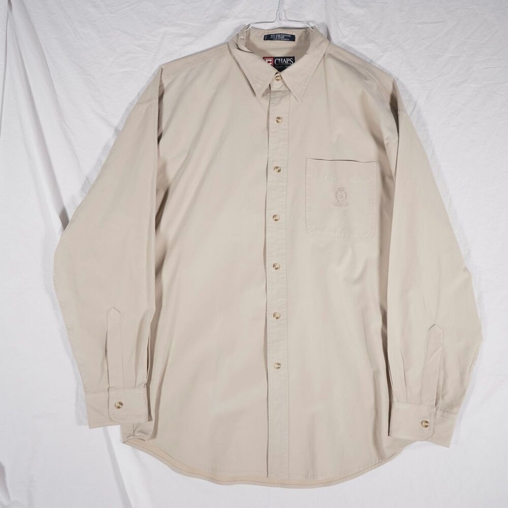 Vintage 80s 90s Chaps Ralph Lauren Button Up Shirt Tan Beige Large See Photos - Picture 9 of 9